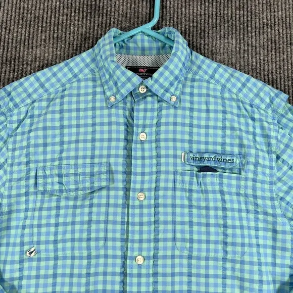 Vineyard Vines Mens Harbor Shirt Small Blue Green Check Long Sleeve Button Down - Picture 4 of 14